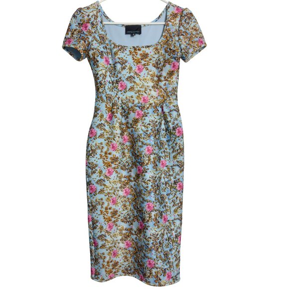Cynthia Rowley Floral Dress Size 0 Pink and Gold Floral Flamboyant Midi Feminine - Picture 2 of 10